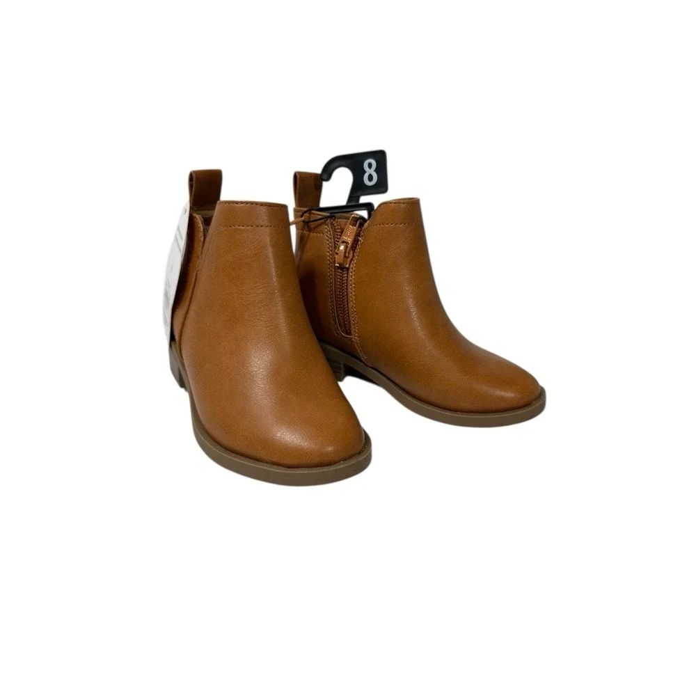 wonder nation toddler girls ankle boots brown zips‎ up the side size 8